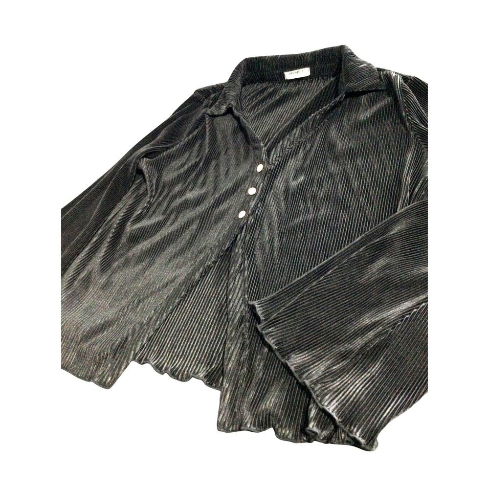 Zeagoo Women's Black Pleated Button-Down Shirt Long Sleeve Dressy Top size‎ L